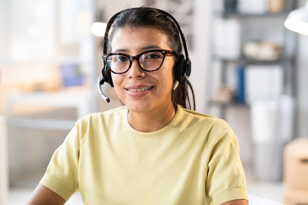 Customer service and call centre operator woman